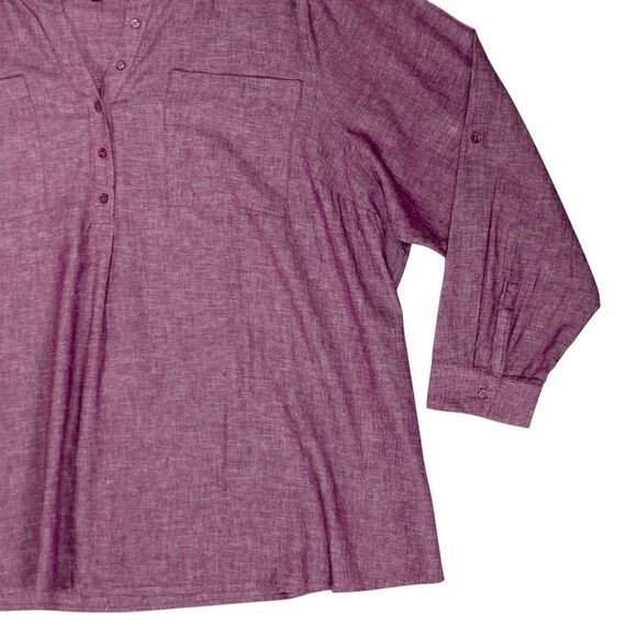 Lane Bryant Linen Blouse Womens Sz 26/28 Burgundy Summer Breathable Casual Chic - Picture 4 of 16